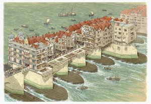 Oude London Bridge (centraal deel), ca. 1580-1600 door Stephen Conlin