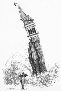 De Instorting van de Campanile op het San Marcoplein, Venetië in 1902