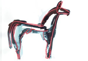 Paard III, 2016 (oliepastel  textielverf op papier) door Stephen Dow
