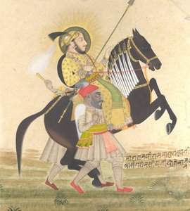 Maharana Sangram Singh die een Prijs Hengst Berijdt, ca. 1712 door Stipple Master