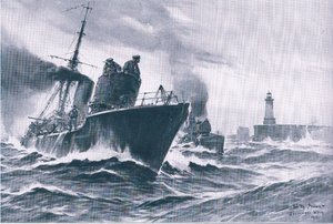 Patrouilleboten en mijnenvegers varen uit de haven van Zeebrugge, uit De Geïllustreerde Geschiedenis van de Wereldoorlog 1914-1915 uitgegeven door Union Berlagsefellfchaft
