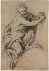 Een Faun die een Tros Druiven Grijpt