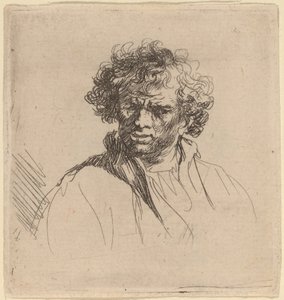 Krullend-Hoofd Man met een Scheve Mond door Studio of Rembrandt van Rijn