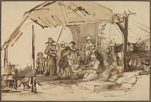 De aanbidding van de herders door Studio of Rembrandt van Rijn