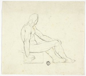 Zittend mannelijk naakt door Style of Jacques Louis David