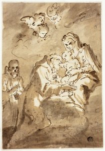 Madonna met kind aanbeden door Franciscus door Style of Pietro Novelli