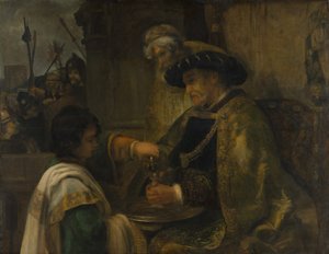 Pilatus wast zijn handen door Style of Rembrandt