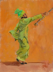 Indiase groene danser met chimta door Sue Wales