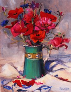 Klaprozen & korenbloemen in groene kan, 1994