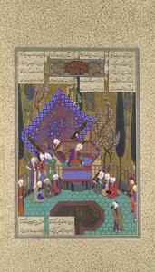 Zal raadpleegt de magiërs, Folio 73v uit het Shahnama Boek der Koningen door Sultan Muhammad