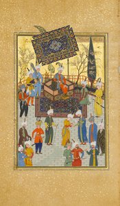 Khusrau Zittend op zijn Troon, Folio 64 uit een Khamsa Kwintet van Nizami, A.H. 931A.D. 1524-25. Makers: Sultan Muhammad Nur, Mahmud Muzahhib, Shaikh Zada door Sultan Muhammad Nur, Mahmud Muzahhib, Shaikh Zada