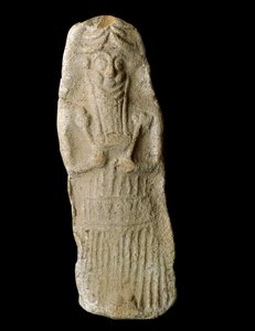 Soemerische kunst: krijgersgod met de oren van vee ligt in zijn kist, waarschijnlijk de Mesopotamische god Dumuzi door Sumerian Sumerian