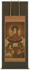 Boeddhistische triade: Sakyamuni, Manjusri en Samantabhadra, Edo periode, midden 17e-begin 18e eeuw door Sumiyoshi Gukei