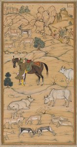 Akbar Stijgt op zijn Paard, pagina uit de Chester Beatty Akbar Nama Geschiedenis van Akbar, 1605-07