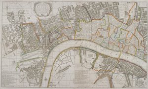 Kaart van Westminster, de Stad Londen, Southwark en omliggende gebieden, 1739