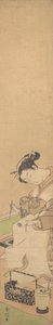 Een Oiran zittend op een bed, een brief schrijvend, ca. 1769 door Suzuki Harunobu
