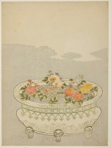 Chrysanten en de opkomende maan door Suzuki Harunobu