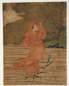 Close-up van het schilderij van een vrouw door Suzuki Harunobu