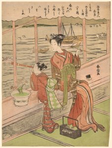 Dubbelbloemige Kers: Motoura van de Minami Yamasakiya, uit de serie "Schoonheden van de Drijvende Wereld Vergeleken met Bloemen"