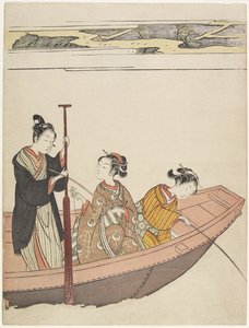 Vissen bij de Mimeguri-schrijn aan de Sumida-rivier door Suzuki Harunobu