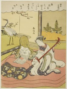 Fukurokuju, uit de serie "De zeven goden van geluk in de drijvende wereld", ca. 1769 door Suzuki Harunobu