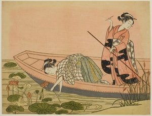 Lotusbloemen verzamelen door Suzuki Harunobu