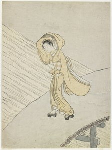 Mitate van het gedicht van Fujiwara no Teika het oversteken van de Sano, 1765 door Suzuki Harunobu