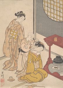 Nachtregen bij de dubbele plank, uit de serie Acht Salon Zichten, ca. 1766 door Suzuki Harunobu
