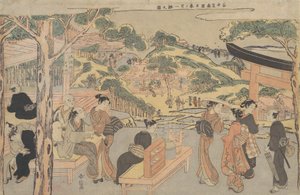 Osen van het Kagiya Theehuis bij het Kasamori-heiligdom met een uitzicht op Nippori in Yanaka door Suzuki Harunobu