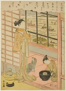 Terugkerende zeilen bij Shinagawa (Shinagawa no kihan), uit de serie "Acht modieuze uitzichten van Edo (Furyu Edo hakkei)" door Suzuki Harunobu