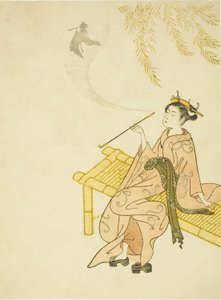 Roken op een bank door Suzuki Harunobu