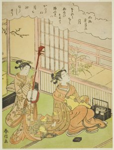 De maan (Tsuki), uit de serie "Modieuze scènes van sneeuw, maan en bloemen (Furyu setsugekka)" door Suzuki Harunobu