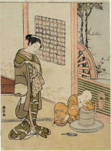 De slapende theejongen (parodie op Hokaso) door Suzuki Harunobu