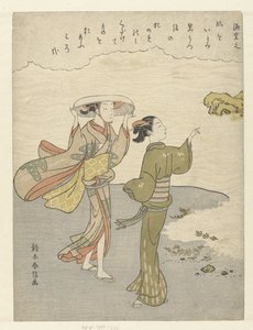 Twee meisjes op het strand door Suzuki Harunobu