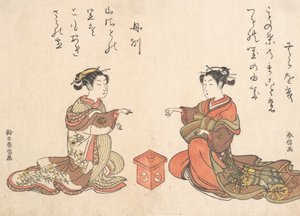 Twee Meisjes Spelen het Vinger Spel van Kitsume Ken, 1725-1770