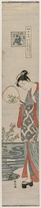 Vrouw (Bijin) kijkt naar de weerspiegeling van de maan (Uit de serie Mu Tamagawa) door Suzuki Harunobu