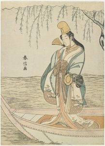 Vrouw in een Asazuma-boot in de gedaante van Shirabyoshi, c. 1767 door Suzuki Harunobu