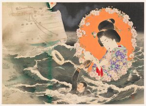 Frontispice Illustratie (kuchi-e) voor Deel 1 van de roman Asahizakura door Murai Gensai door Suzuki Kason