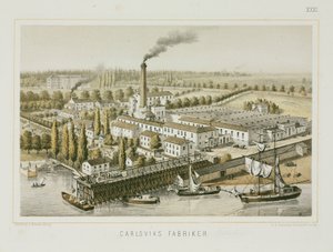 Textielfabriek, Carlsviks, Stockholm, Zweden, c.1840 (kleur litho)