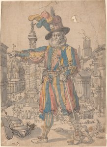 Giovanni Grosso van de Zwitserse Garde voor een uitzicht op Rome door Swiss 17th Century after Francesco Villamena