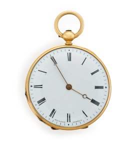 Moulinie openface sleutelgewonden cilinderzakhorloge, Genève, gegraveerd 30 juni 1846 door Swiss School