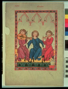 Muzikanten, uit de Manasse Codex, een verzameling hoofse liefdesliederen, c.1300-20