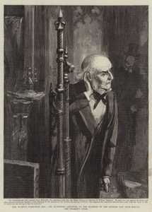 Het Vrouwenkiesrechtwetsvoorstel, Mr. Gladstone luistert naar de nummers van de stemlijst achter de stoel van de voorzitter door Sydney Prior (after) Hall