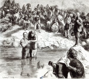 Een doop van Noord-Amerikaanse Indianen - Mormonen die zich voordoen als apostelen van Christus, 1892