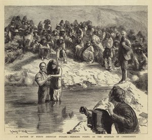 Een doop van Noord-Amerikaanse Indianen, Mormonen die zich voordoen als de apostelen van het christendom