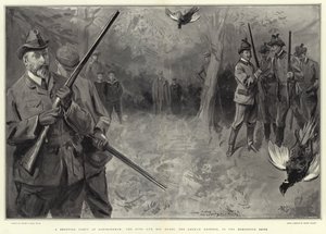 Een Jachtpartij in Sandringham, de Koning en zijn Gasten, de Duitse Keizer, in de Horseshoe Drive door Sydney Prior Hall