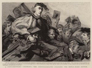 Een aanvullende ceremonie, de studenten dragen de pas benoemde dokter door Sydney Prior Hall