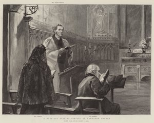 Een doordeweekse avonddienst in de kerk van Hawarden door Sydney Prior Hall
