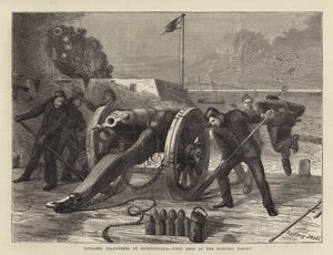 Artillerievrijwilligers bij Shoeburyness, eerste schot op het bewegende doelwit door Sydney Prior Hall