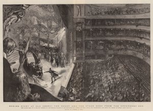 Bokswedstrijdavond in Old Drury, het Huis en het Podium gezien vanuit de Hoogste Loge door Sydney Prior Hall